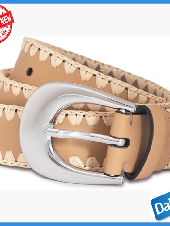 X-Large Women\'s Leather Belt Adjustable Fit 1.2 Inch Raffia Buckle main image 4